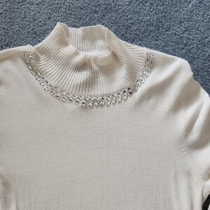 Ann Taylor Cream Turtleneck Sweater with Silver Embellishments